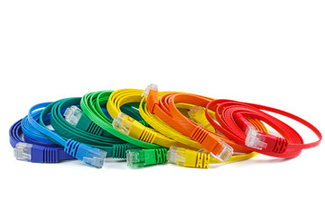 Flat ethernet (copper, RJ45) patchcords isolated on white background