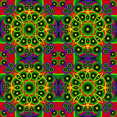 Seamless endless repeating multicolored bright ornament of different colors on combined background