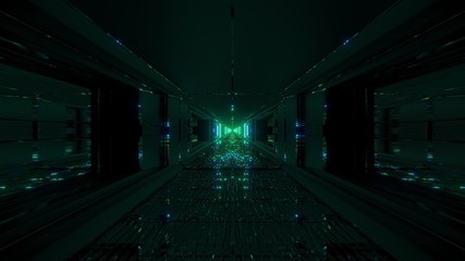 futuristic glowing sci-fi tunnel corridor with massiv nice reflections 3d illustration wallpaper background