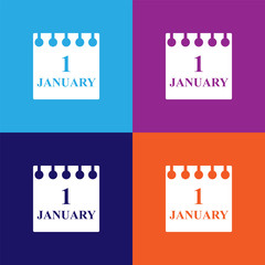 Calendar icon 1 january on colored background