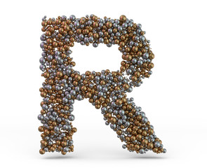 Light gold letter R on the background. 3D