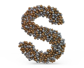 Light gold letter S on the background. 3D