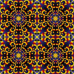 Seamless endless repeating multicolored bright ornament of different colors on combined background