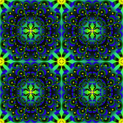 Seamless endless repeating multicolored bright ornament of different colors on combined background