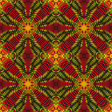 Seamless endless repeating multicolored bright ornament of different colors on combined background