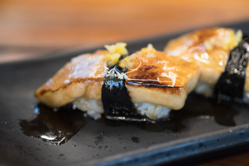 Grilled foie gras sushi Japanese style food