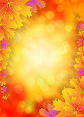 Fototapeta na wymiar Orange autumn bokeh background with leaves, vector art illustration.