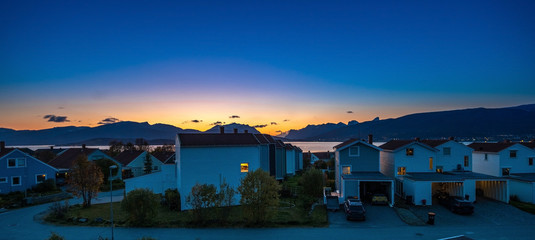 sunset over city Tromso. Norway