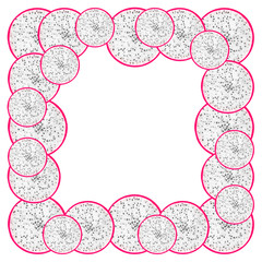 Pattern of white dragon fruit slices on white background.