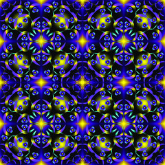 Seamless endless repeating multicolored bright ornament of different colors on combined background