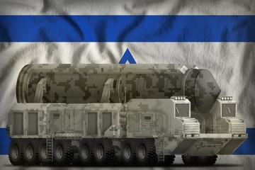 intercontinental ballistic missile with city camouflage on the Israel national flag background. 3d Illustration