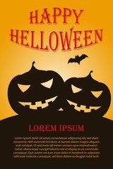 Vertical poster with two pumpkins and space for text. Happy Helloween