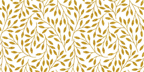 Elegant floral seamless pattern with golden tree branches. Vector illustration.