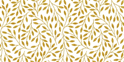 Deurstickers Wit Elegant bloemen naadloos patroon met gouden boomtakken. Vector illustratie.