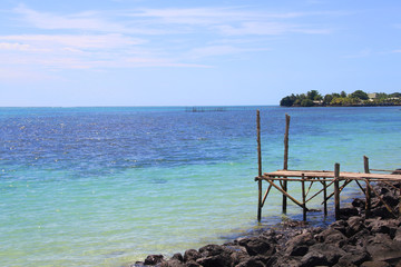 Wooden platform overlooking the beautiful sea at Upolu, Samoa.