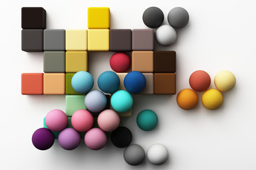 Set of colorful red,purple,blue,grey realistic geometric shape with fabric texture on white background. 3d rendering