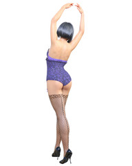 Tall sexy woman white corset.