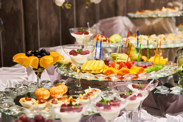 Canapes, fruit and dessert buffet for the holiday