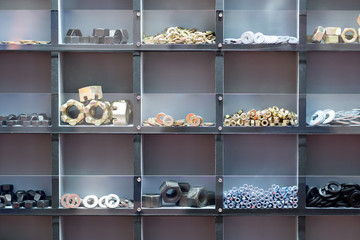 Many scattered of tapping screws bolts made from steel for construction building and factory structure