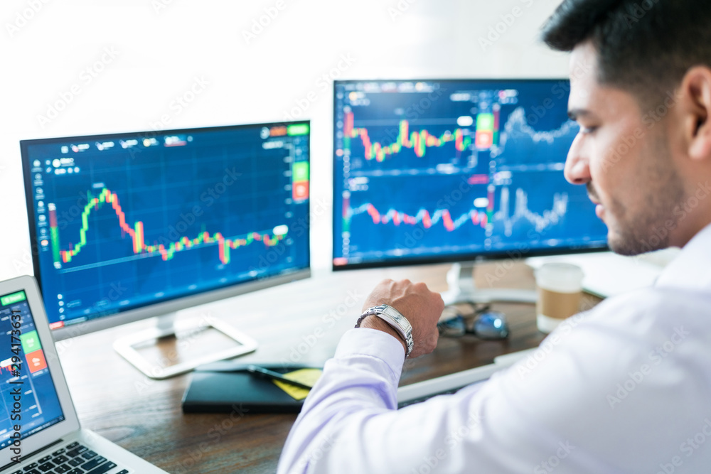Wall mural trader waiting for stock market to open