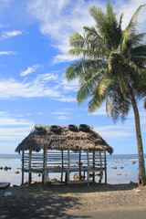 Beach fale, a simple open 'hut' (faleo'o Samoan language), popular in budget eco-tourism in Samoa.  © peacefoo
