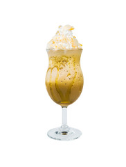 Honey smoothie coffee with cream in cafe on white background clipping path