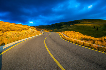 Landscape in the mountains at the sunset, Transalpina road in Carpathian Mountains, Romania
