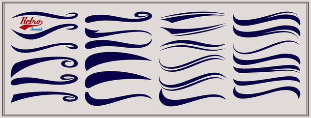 Vector set of texting tails. Sport logo typography vector elements. Swirl swash stroke design, curl typographic illustration - obrazy, fototapety, plakaty