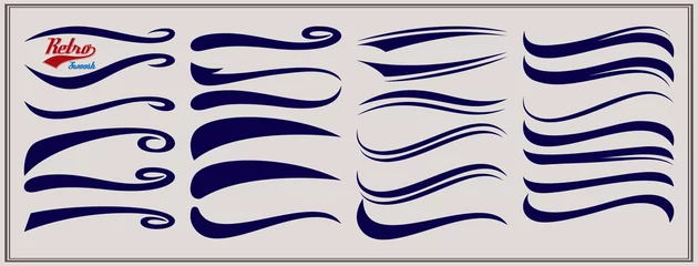 Deurstickers Vector set of texting tails. Sport logo typography vector elements. Swirl swash stroke design, curl typographic illustration © 111chemodan111