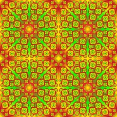 Seamless endless repeating multicolored bright ornament of different colors on combined background