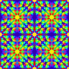 Seamless endless repeating multicolored bright ornament of different colors on combined background