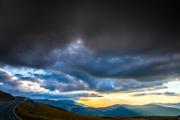 Landscape in the mountains at the sunset, Transalpina road in Carpathian Mountains, Romania