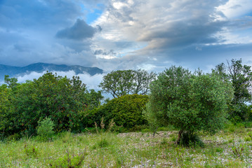 Beautyful cloudy landscape in the mountains near Scauri, Italy