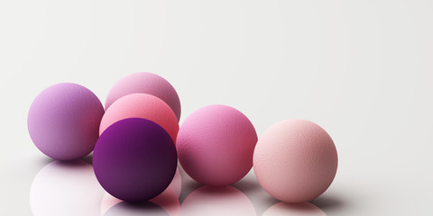 Set of colorful realistic spheres with fabric texture on white background. 3d rendering