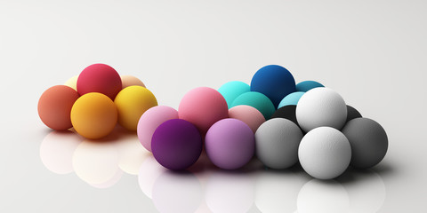 Set of colorful realistic spheres with fabric texture on white background. 3d rendering