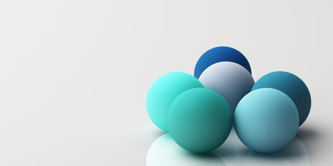 Set of colorful realistic spheres with fabric texture on white background. 3d rendering