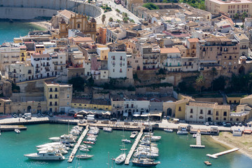 Fototapeta na wymiar View on small Sicilian seaside town Castellammare del Golfo located in western part of island