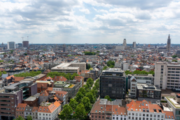 Naklejka na ściany i meble Cityscape, old Belgian city Antwerpen, view from above