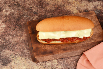 top view meatball sub sandwich with cheese