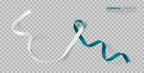 Cervical Cancer Awareness Month. Teal And White Ribbon Isolated On Transparent Background. Vector Design Template For Poster. Illustration.