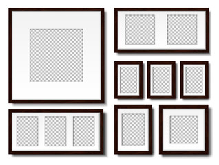 Picture on the wall. Set of empty frames with passepartout, for interior design. Mockup, Isolated on a white background. Vector.