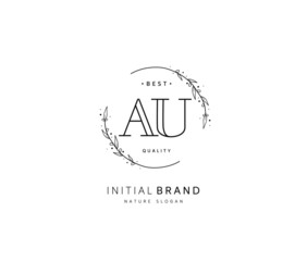 A U AU Beauty vector initial logo, handwriting logo of initial signature, wedding, fashion, jewerly, boutique, floral and botanical with creative template for any company or business.