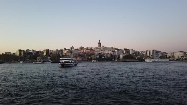 Time lapse footage of a travel between eminonu and uskudar districts in Istanbul at sunset