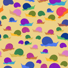 Seamless bright multicolored pattern with snail