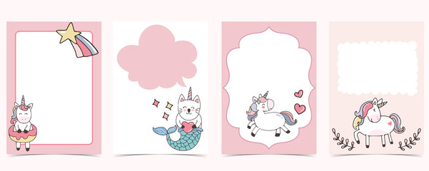 Collection of unicorn background set with rainbow,unicorn,mermaid.Vector illustration for birthday invitation,postcard and sticker.Editable element © piixypeach