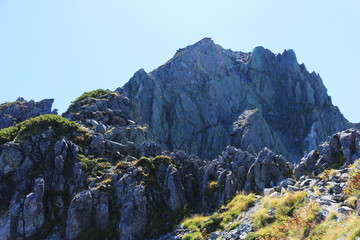北アルプス　槍ヶ岳から北穂高岳への大キレット縦走　大キレットの風景　飛騨泣きと北穂山頂