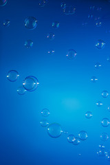 Soap bubbles  float on blue background