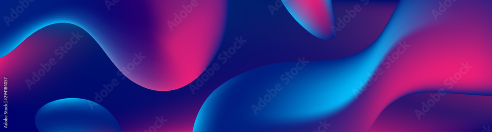 Wall mural abstract blue and purple liquid wavy shapes futuristic banner. glowing retro waves vector background - Wall murals