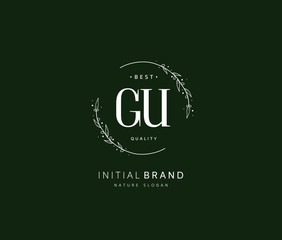 G U GU Beauty vector initial logo, handwriting logo of initial signature, wedding, fashion, jewerly, boutique, floral and botanical with creative template for any company or business.