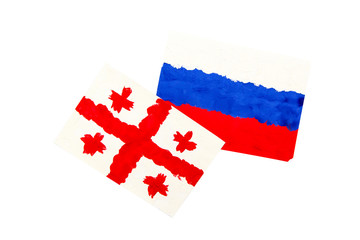 Flag of Georgia and Russia isolated on white
